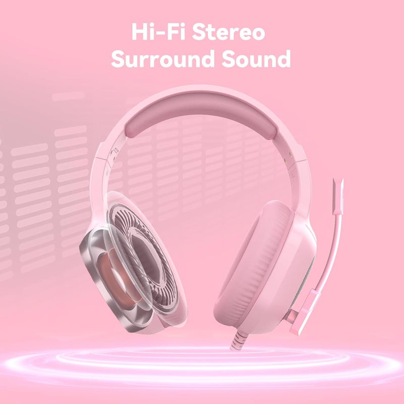 IMYB Gaming Headset with Microphone for Pc, Xbox One Series X/s, Ps4, Ps5, Switch, Stereo Wired Noise Cancelling Over-Ear Headphones with Mic, RGB, for Computer, Laptop, Mac, Nintendo, Gamer (Pink) - Image 2